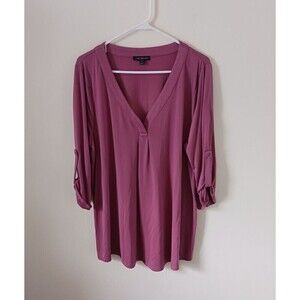 Lane Bryant Dusty Rose V-Neck Roll-Tab Blouse